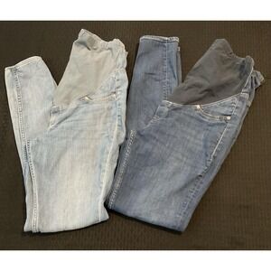 Lot Of 2 H&M Mama Maternity Jeans Womens M Blue Skinny Stretch Denim Full Panel